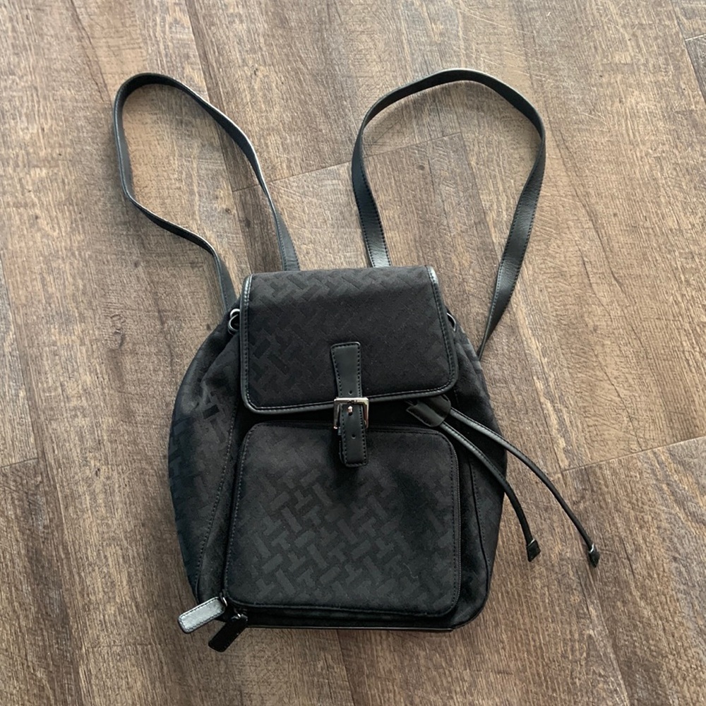 Talbots Black Flap Close Small Backpack Bag Leather‎